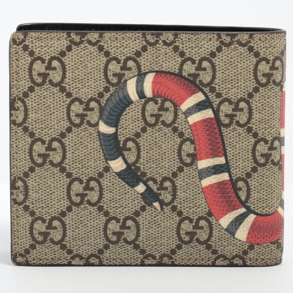 Gucci GG Supreme Snake Leather Compact Bifold Wallet - Picture 2 of 8